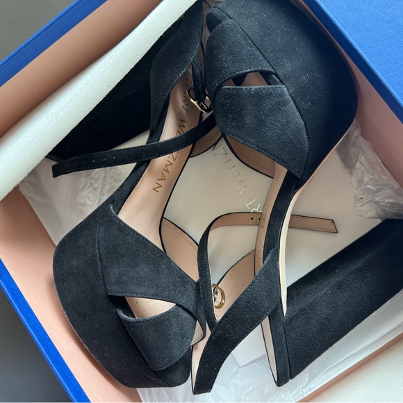 STUART WEITZMAN SOLIESSE PLATFORM BLACK SUEDE - Picture 4 of 8